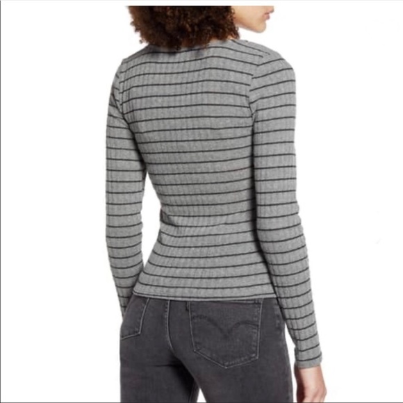 Project Social T Kimora Sweetheart Knit Top Gray with Black Stripes - Picture 2 of 12